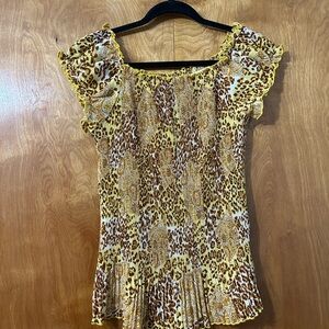 Jaipur Yellow Animal-Print Smocked Blouse